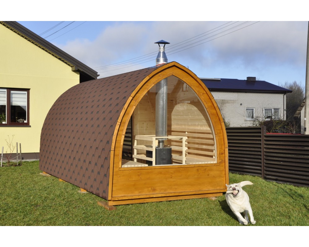 Outdoor sauna with panoramic window Outdoor sauna with panoramic window