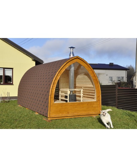 Outdoor sauna with panoramic window Outdoor sauna with panoramic window