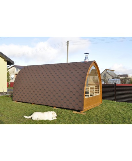 Outdoor sauna with panoramic window Outdoor sauna with panoramic window