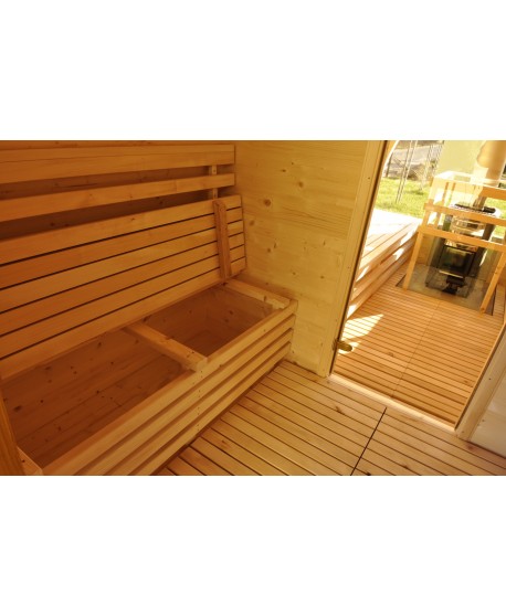 Outdoor sauna with panoramic window Outdoor sauna with panoramic window