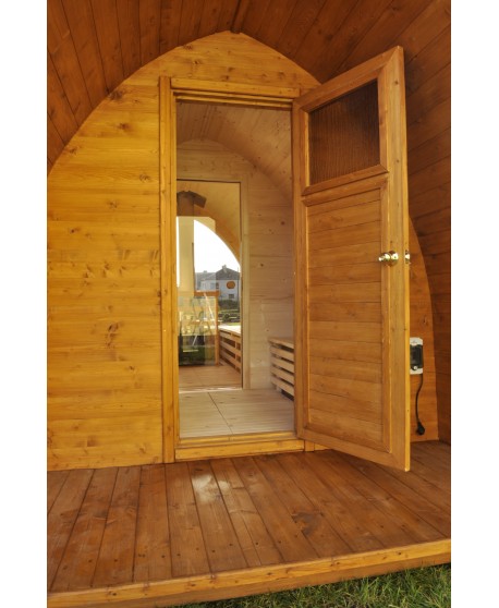Outdoor sauna with panoramic window Outdoor sauna with panoramic window
