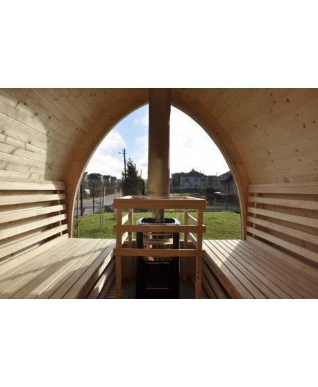 Outdoor sauna with panoramic window Outdoor sauna with panoramic window