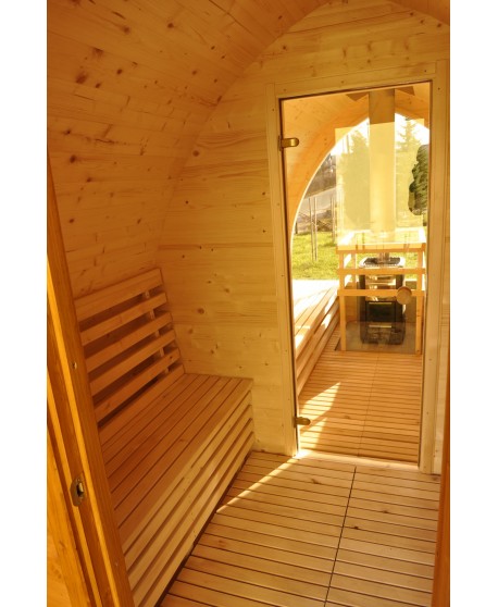 Outdoor sauna with panoramic window Outdoor sauna with panoramic window