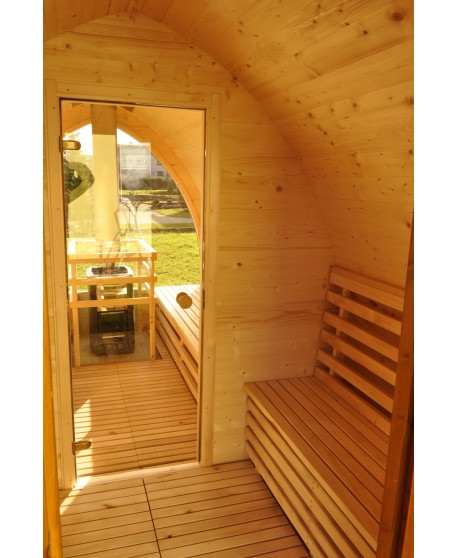 Outdoor sauna with panoramic window Outdoor sauna with panoramic window