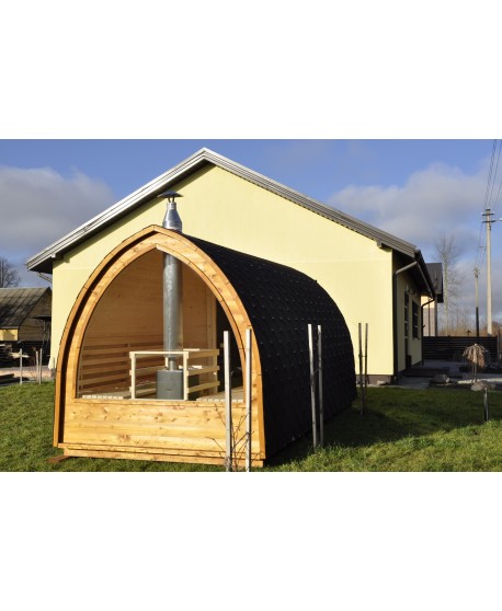 Outdoor sauna with panoramic window Outdoor sauna with panoramic window