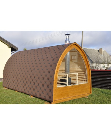Outdoor sauna with panoramic window Outdoor sauna with panoramic window