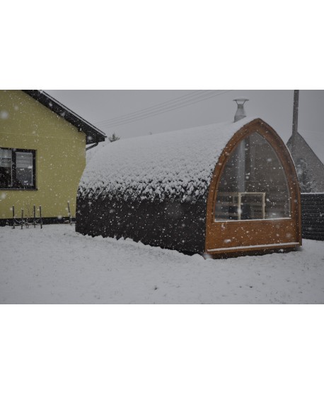 Outdoor sauna with panoramic window Outdoor sauna with panoramic window