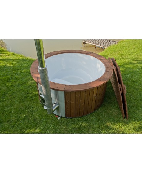 Royal wellness hot tub with integrated stove