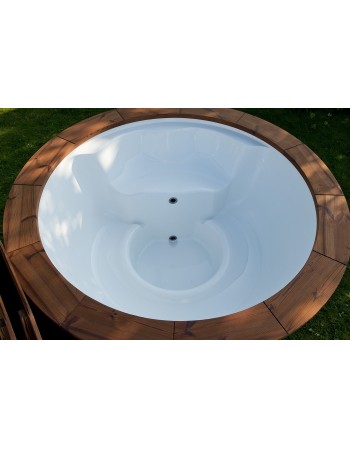 Royal wellness hot tub with integrated stove