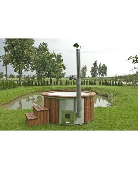 Royal wellness hot tub with integrated stove Royal wellness hot tub with integrated stove