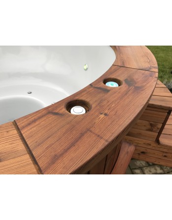 Wood fired hot tub with massages