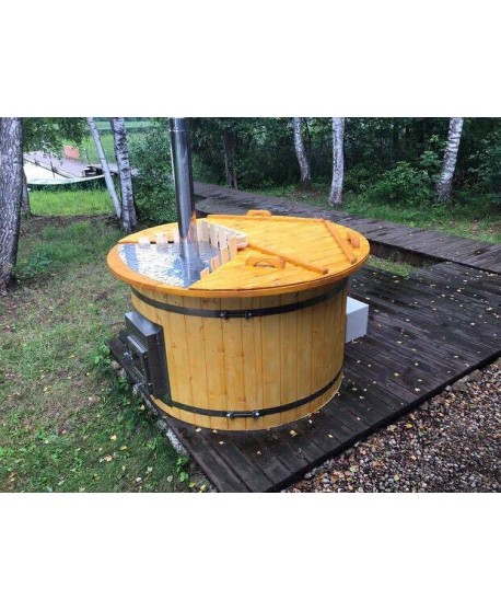Outdoor hot tub with integrated wood stove 1.6 m