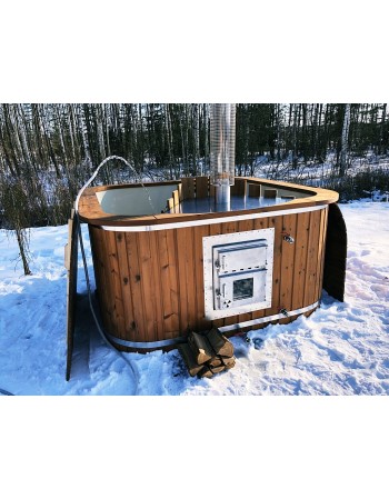 Wooden hot tub with plastic lined and powerful stove